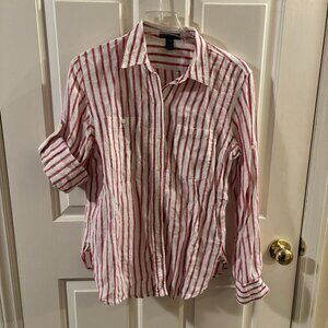 Lauren Ralph Lauren Women's Relaxed Fit Striped 100% Linen Button Up Shirt ~ Med
